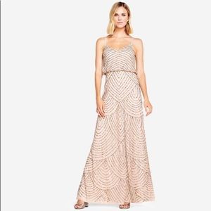 Adrianna Papel beaded blouson gown in Taupe pink